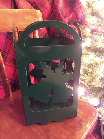 Hunter Green Holly and Bells Christmas Lantern